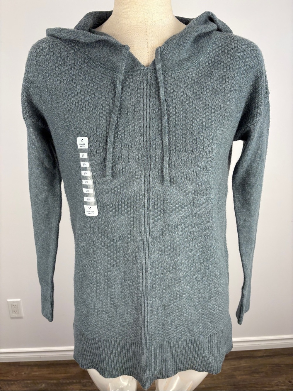 NWT Denver Hayes Grey Knit Hooded Sweater S Small Cozy Fall Loungewear